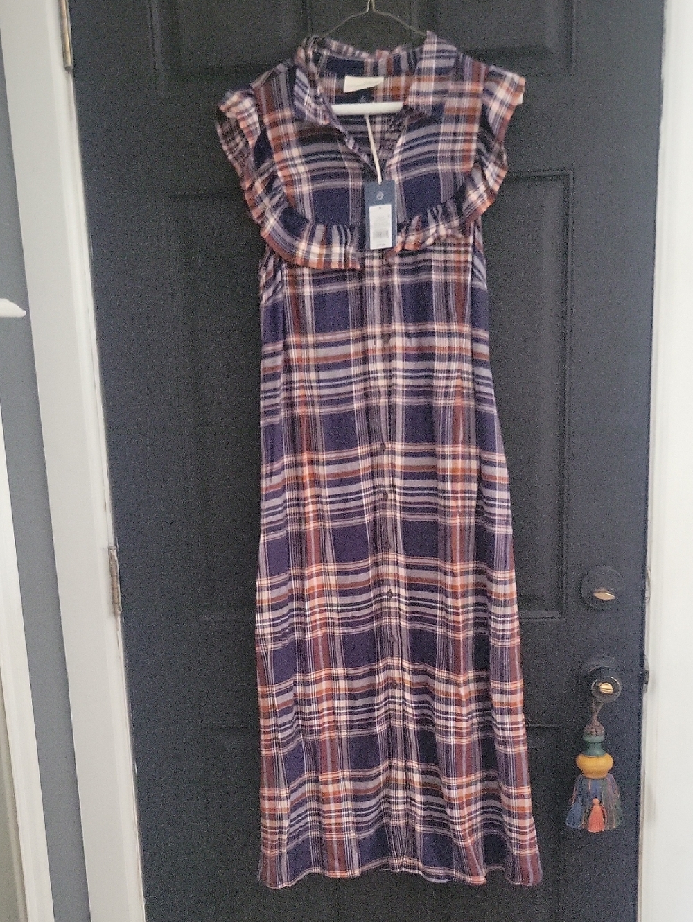 Universal Thread Navy and Rust Plaid Maxi Dress with Ruffle Yoke